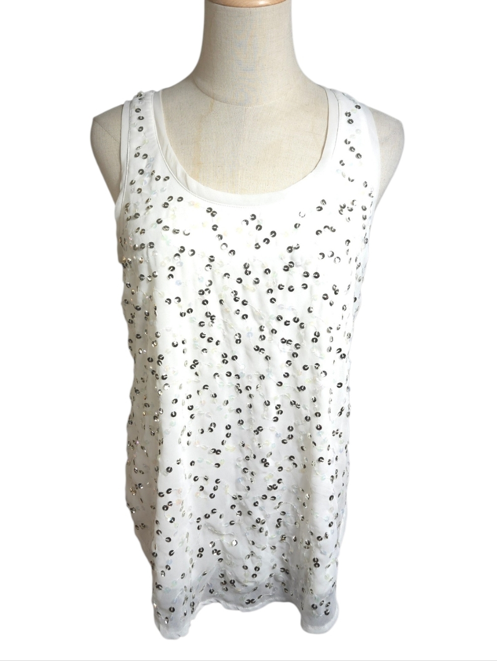 Candie's Vintage Y2K White Sequin Scoop Neck Tank Top